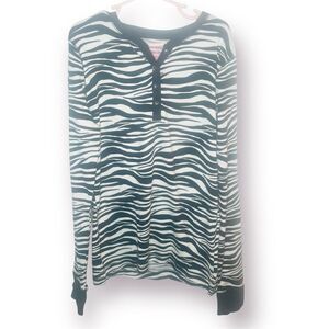 Faded Glory Half Button Ribbed Long SleeveTshirt Black White L 10/12